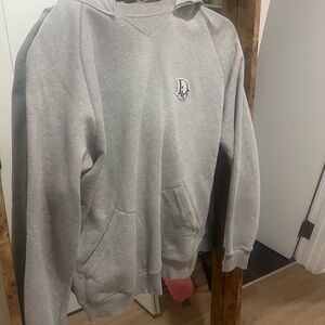 DIOR Mens Hoodie Grey Medium Embroidered Purple Logo Sweater Pullover